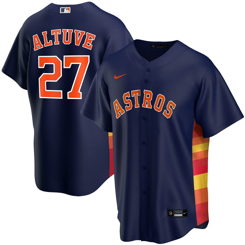 2020 MLB Men Houston Astros #27 Jose Altuve Nike Navy Alternate 2020 Replica Player Jersey 1